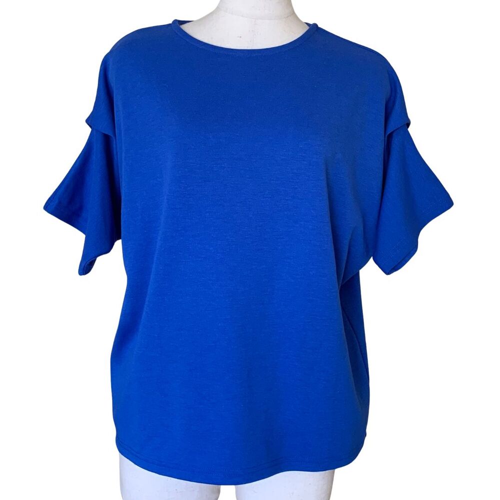 Oversized Royal Blue Tee Soft Knit Layered Sleeves Minimal Vibe (M)